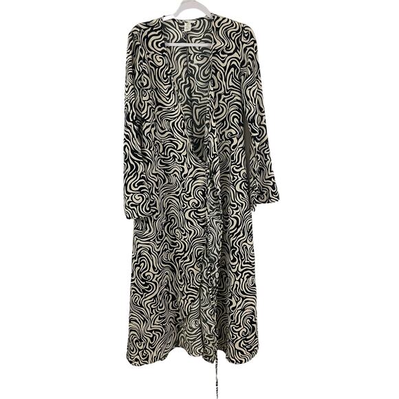 Small H&M Zebra Swirl Black White Dress Faux Wrap Maxi Geometric Women Long - Picture 1 of 6